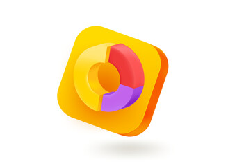 Poster - Pie chart icon. 3d vector mobile application icon with notification