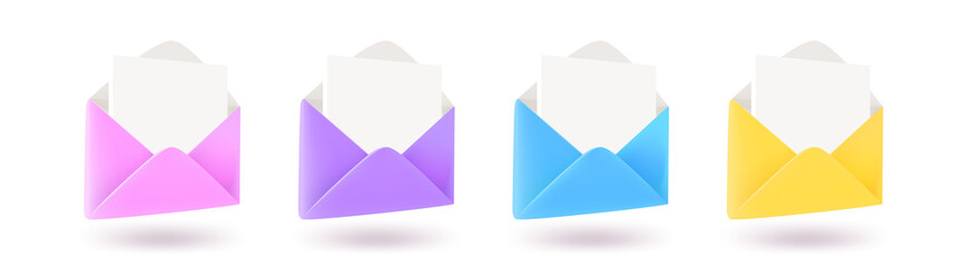 Poster - Color paper envelopes set isolated on white background. 3d vector illustration
