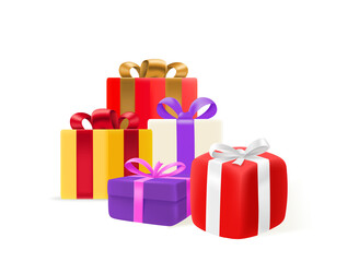 Aufkleber - Gift boxes with color bows vector set isolated on transparent background