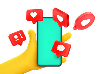 Aufkleber - I love it concept. Man holding smartphone with love icons.