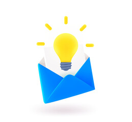 Fototapete - Open envelope with lighting bulb. Inspiration concept.