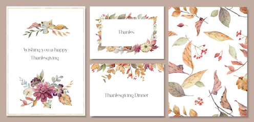 Wall Mural - watercolor vector sets of templates with autumn foliage.