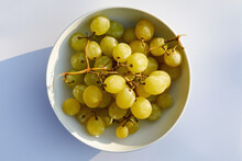 Overhead View Of White Grapes In Bowl