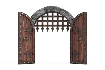 Wall Mural - Medieval Arch Stone Blocks Castle Gate with Metal Lattice. 3d Rendering