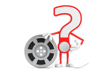 Aufkleber - Question Mark Sign Cartoon Character Person Mascot with Film Reel Cinema Tape. 3d Rendering
