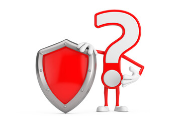 Aufkleber - Question Mark Sign Cartoon Character Person Mascot with Red Metal Protection Shield. 3d Rendering