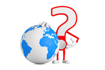 Aufkleber - Question Mark Sign Cartoon Character Person Mascot with Earth Globe. 3d Rendering