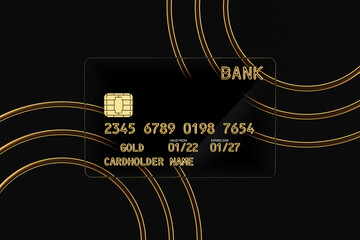 Aufkleber - Black Transparent Plastic Golden Credit Card with Chip and Abstract Golden Line. 3d Rendering
