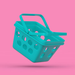 Poster - Blue Cartoon Minimal Style Grocery Shopping Basket in Duotone Style. 3d Rendering