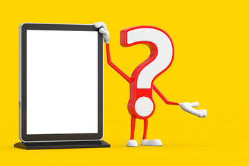 Aufkleber - Question Mark Sign Cartoon Character Person Mascot with Blank Trade Show LCD Screen Display Stand as Template for Your Design. 3d Rendering