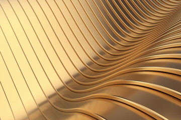 Leinwandbilder - Abstract Golden Shiny Wavy Texture Background. 3d Rendering