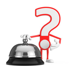 Aufkleber - Question Mark Sign Cartoon Character Person Mascot with Hotel Service Bell Call. 3d Rendering