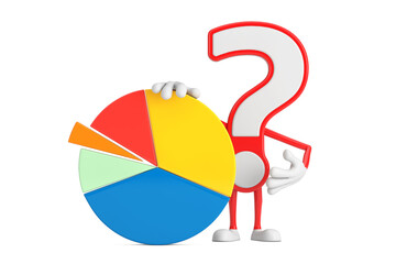 Aufkleber - Question Mark Sign Cartoon Character Person Mascot with Info Graphics Business Pie Chart. 3d Rendering