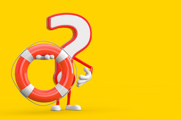 Poster - Question Mark Sign Cartoon Character Person Mascot with Life Buoy. 3d Rendering