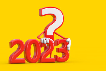 Aufkleber - Question Mark Sign Cartoon Character Person Mascot with Red 2023 New Year Sign. 3d Rendering