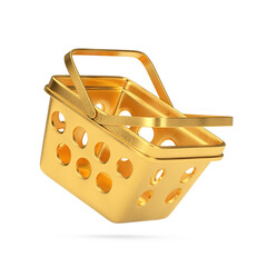 Poster - Golden Cartoon Minimal Style Grocery Shopping Basket. 3d Rendering