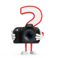 Aufkleber - Question Mark Sign Cartoon Character Person Mascot with Modern Digital Photo Camera. 3d Rendering