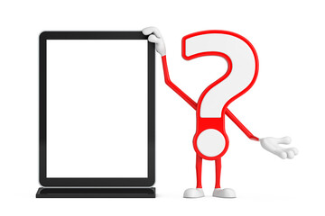 Aufkleber - Question Mark Sign Cartoon Character Person Mascot with Blank Trade Show LCD Screen Display Stand as Template for Your Design. 3d Rendering