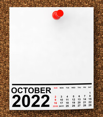 Poster - Calendar October 2022 on Blank Note Paper. 3d Rendering