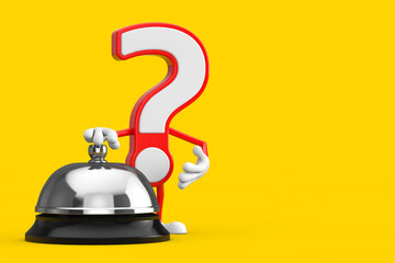 Poster - Question Mark Sign Cartoon Character Person Mascot with Hotel Service Bell Call. 3d Rendering