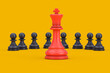 © doomu - Cartoon Red Chess King in front of Cartoon Pawns Row. 3d Rendering