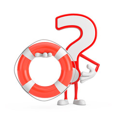 Poster - Question Mark Sign Cartoon Character Person Mascot with Life Buoy. 3d Rendering