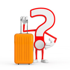 Aufkleber - Question Mark Sign Cartoon Character Person Mascot with Orange Travel Suitcase. 3d Rendering