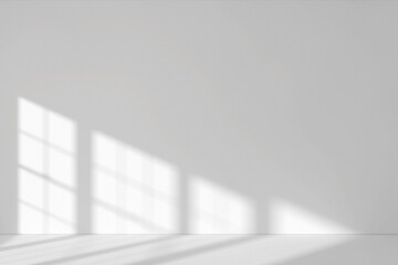 Poster - Shadow of Window and Sunlight on Empty Room White Wall and Floor. 3d Rendering