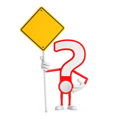Aufkleber - Question Mark Sign Cartoon Character Person Mascot and Yellow Road Sign with Free Space for Yours Design. 3d Rendering