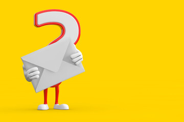 Aufkleber - Question Mark Sign Cartoon Character Person Mascot with White Blank Envelope. 3d Rendering