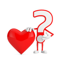 Aufkleber - Question Mark Sign Cartoon Character Person Mascot with with Red Heart. 3d Rendering