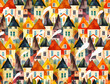 Seamless pattern with watercolor old houses. Illustration for wrapping paper, wallpapers, prints, textile.
