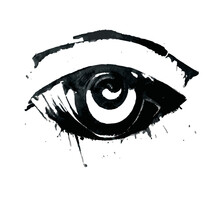 Human Eye In Grunge Style. Black Ink Illustration, Isolated On White Background.