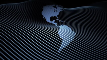 Wall Mural - slow motion earth globe rotation with curve lines motion seamless looping animation. concept digital