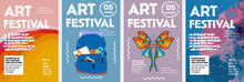 Art Posters For Festival Or An Exhibition Of Painting, Culture, Sculpture, Music And Design. Vector Abstract Modern Illustrations For Creative Festivals And Events