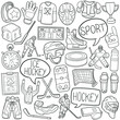 © josepperianes - Ice Hockey Doodle Icons. Hand Made Line Art. Winter Sports Clipart Logotype Symbol Design.
