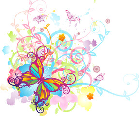 Wall Mural - Abstract butterfly floral background