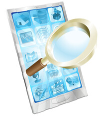 Wall Mural - Magnifying glass search icon  phone concept