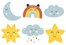 Boho Baby Collection, Sun, Star, Cloud, Rainbow Set, Printable Baby Vector Set, Child Elements