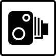 Vector graphic of a uk warning of a speed camera ahead road sign. It consists of a representation of a speed camera symbol contained within a black square