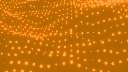 Canvas Print - abstract wavy background with moving golden particles. design. field of tiny glowing spheres on a ye