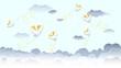 Back to school. Flaying Bird books on sky with clouds. Vector background vector
