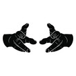 © Olena - Two human hands with clenched fingers. Reaching forward gesture. Empty palms. Front view. Black and white negative silhouette. Cartoon style. Isolated vector illustration.