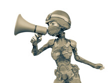 Soldier Girl Cartoon Girl Is Holding A Megaphone And Talking