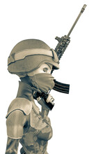 Soldier Girl Cartoon Girl Is Ready For War Side View