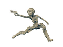 Soldier Girl Cartoon Girl In Action With A Gun