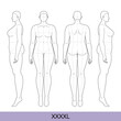 Set of XXXXL Women Fashion template 9 nine head size Croquis over plus size Lady model Curvy body figure front, side back view. Vector outline girl for Design, Illustration, technical drawing
