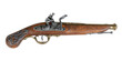 18th or 19th century wooden flintlock pistol replica lying on it's side