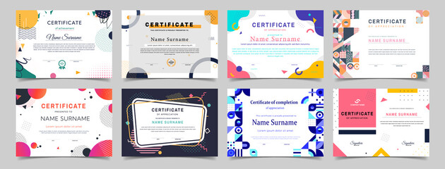 certificate of appreciation. collection of documents for students, award for completing studies, edu