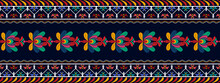 Ikat Floral Hungarian Polish Moravian Folk Ethnic Seamless Pattern Design. Aztec Fabric Carpet Boho Mandalas Textile Motif Decor Wallpaper. Tribal Flower Native Traditional Embroidery Vector 